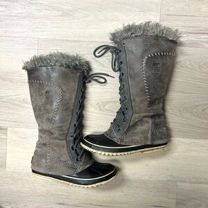 Sorel Boots Cate The Great Tall Waterproof Leather Winter Lace Up Women Size 7